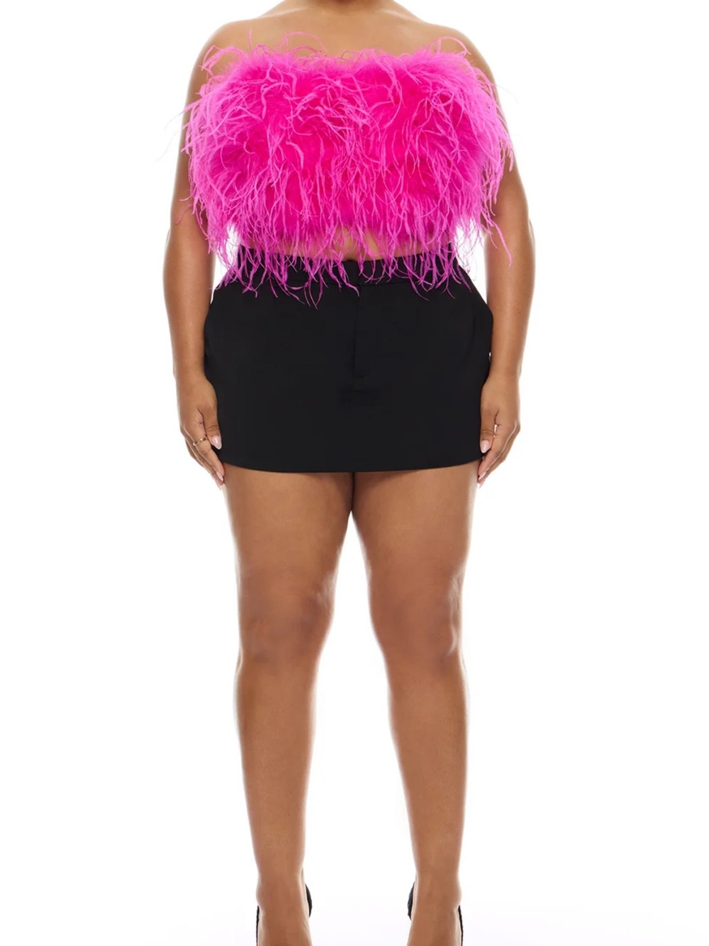 Fashion Nova Hot Pink Feathered Tube Crop Top